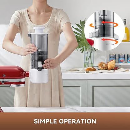KITCHTREE Masticating Juicer Attachment for KitchenAid Stand Mixer, 4.2" Large Feed Chute Fit Whole Vegetables & Fruits, Slow Cold Press Juicing, Includes 2 * 28oz capacity cups