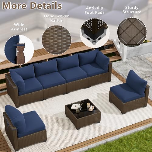 LOUVIXA 7 Piece Outdoor Patio Furniture Set, Outdoor Sectional Sofa, Wicker Rattan Patio Furniture, Patio Conversation Set with Coffee Table & Cushions