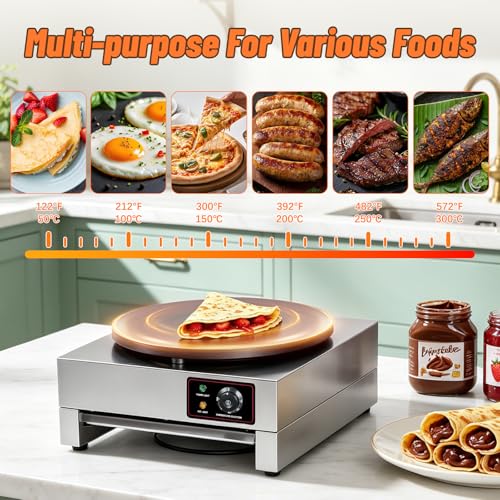 HNZXIB Commercial Electric Crepe Maker, 16 Inch Non‑Stick Cast Iron Griddle, Independent Temperature Control 122℉‑572℉, 6KW High Power Crepe Machine for Restaurant, Snack Bar, Food Stall - Double