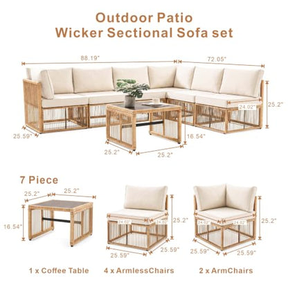 7 Piece Outdoor Small Patio Furniture Set, Wicker Sectional Furniture Set