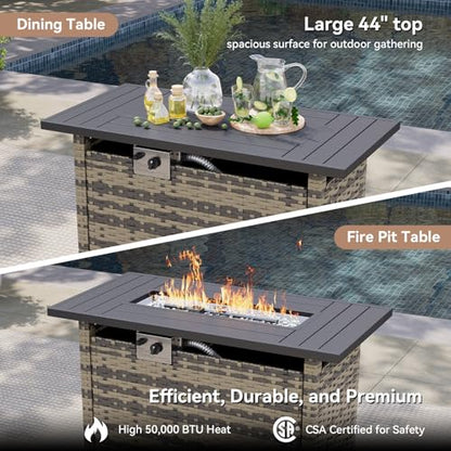 LazySunsets Luxury 13 Piece Patio Furniture Set with Fire Pit Table, Beige