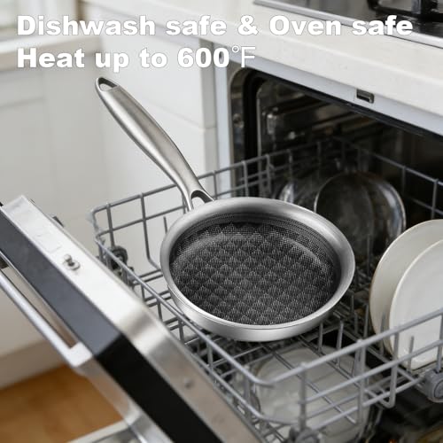 DELARLO Tri-Ply Stainless Steel 7" Omelette Pans, Non Stick Egg Frying Pan, Small Induction Skillet, Nonstick 7 inch, Single Egg Pan, Induction cookware Compatible with All Cooktops Up to 600℉