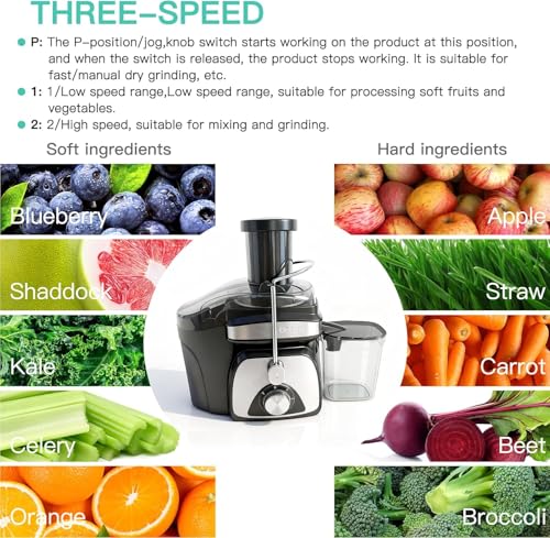 AZEUS Juicer - Centrifugal Juicer Machine, 400W Juice Extractor with Dual-Speed, German-Engineered Blades, Easy Clean, Anti-Drip Design, 2-Layer Centrifugal Bowl, 100% BPA-Free