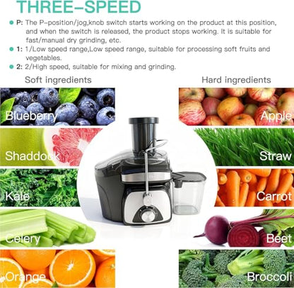 AZEUS Juicer - Centrifugal Juicer Machine, 400W Juice Extractor with Dual-Speed, German-Engineered Blades, Easy Clean, Anti-Drip Design, 2-Layer Centrifugal Bowl, 100% BPA-Free
