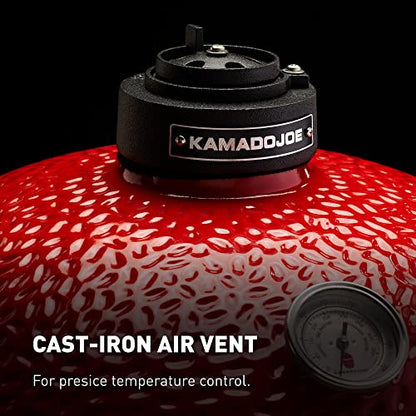 Kamado Joe Big Joe Series I 24-inch Ceramic Charcoal Grill and Smoker with Cart, Side Shelves, Stainless Steel Grates and 450 Cooking Square Inches in Red, Model BJ24Rh
