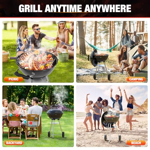 GRILIFE 18 inch Kettle Charcoal BBQ Grill, Perfect Barbecue Gift, Black