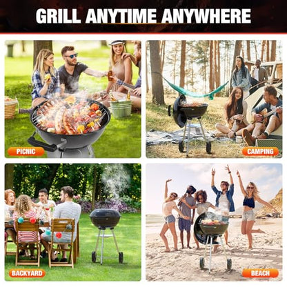 GRILIFE 18 inch Kettle Charcoal BBQ Grill, Perfect Barbecue Gift, Black