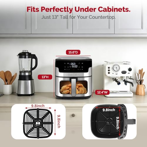 MIRASTON 8.5QT Air Fryer with Visual Window, Large Family Size XL Airfryer with 8 Presets, Stainless Steel Oven for Fast Healthy Cooking, Reheat & Crisp, Dishwasher Safe, Gift Box Included