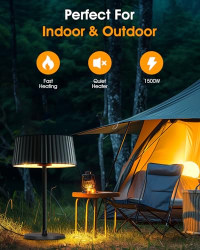 Cobuy Electric Outdoor Heater for Patio, 1500W Infrared Heater for Indoor & Outdoor, IP55 Waterproof, Fast Heating, Tip-Over Protection, Perfect for Garden, Balcony, Garage (black, tabletop)