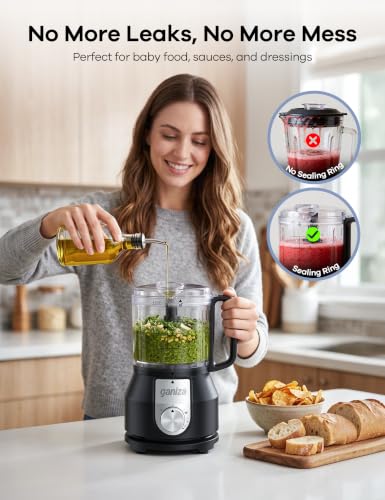Ganiza 4-in-1 Food Processor with 2x4-Cup Bowls, Slice, Shred, Mince, Whisk