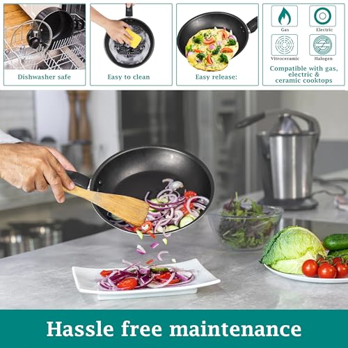 7 Piece Nonstick Aluminum Pots and Pans Cookware Set, Black - PFOA-Free, Heat-Resistant Handles, Suitable for Gas & Electric Stoves