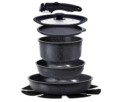 GiPP Ceramic Pots and Pans Set Non Stick, Nonstick Detachable Handle Cookware Sets, Healthy Non Toxic PFAS PFOA & PTFE Free, Dishwasher ＆Oven Safe, Induction Kitchen Pot and Pan, 8 Piece Grey