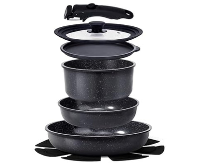 GiPP Ceramic Pots and Pans Set Non Stick, Nonstick Detachable Handle Cookware Sets, Healthy Non Toxic PFAS PFOA & PTFE Free, Dishwasher ＆Oven Safe, Induction Kitchen Pot and Pan, 8 Piece Grey