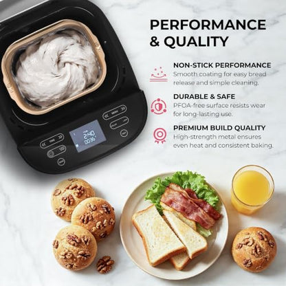 Rosewill 25-in-1 Automatic Bread Maker with Built-in Digital Scale, 3 Loaf Size up to 2.5LB, Beginner-Friendly w/ 700W High Power Dual Heater System, BPA-Free Nonstick Coating Pan - Pink Peppercorn