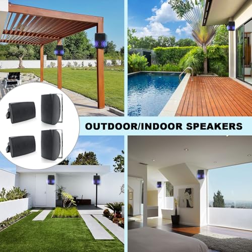 Herdio 6.5 Inch 800W Outdoor Bluetooth Speakers Wired Waterproof with Multifunctional Amplifier, Wall Mount Speaker System for Patio Home Poolside Deck Backyard(2 Pairs,Black)