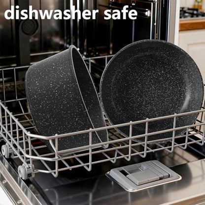 15PCS Ceramic Cookware Sets Detachable Handle Pots and Pans Set Non Stick (Black)