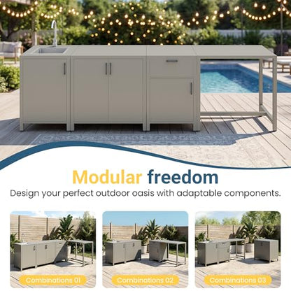 Wisteria Lane Outdoor Storage Cabinet with Stainless Steel Sink, Aluminum Modular Outdoor Kitchen, All Wheather Kitchen Island with Storage, Patio Bar Table for BBQ, Porch，Backyard