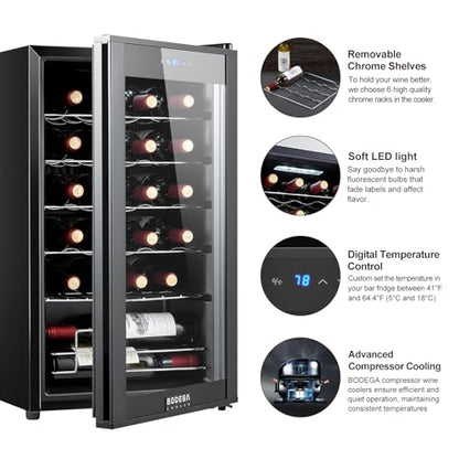 BODEGA COOLER 24 Bottle Wine Cooler, Wine Fridge for Kitchen, Bedroom & Bar