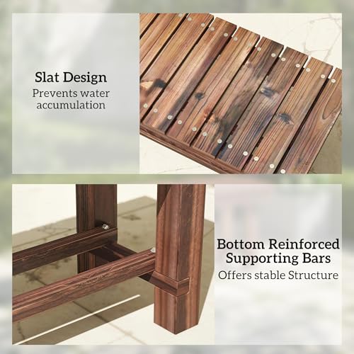 Outsunny 35.4" Wooden Garden Bench with Storage Shelf, 2 Seater, Suitable for Patio, Balcony, Outdoor Bench, Carbonized Wood