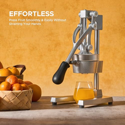 CO-Z Manual Citrus Juicer, Commercial Grade Cast Iron Orange Juicer, Professional Heavy Duty Juice Press with Removable Strainer, Manual Juice Extractor for Orange Lemon Pomegranate Citrus, Gray