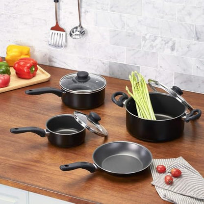 TnLoji 7 Piece Non-Stick Cookware Set Aluminium, Pots and Pans Cookware Set, Black