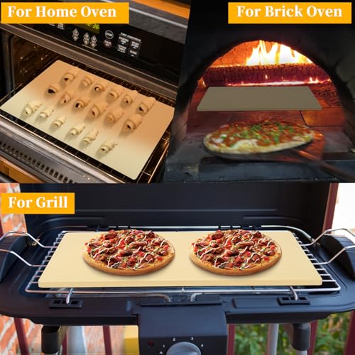 tonchean 23.6 Inch Extra Large Pizza Stone for Oven and Grill 23.6'' x 15.7'' x 0.6" Cooking Stone for Grill Heavy Duty Rectangular Baking Stone, Ideal for Baking Several Crispy Pizzas Bread