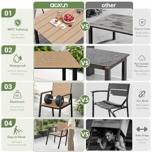Outdoor Table and Chairs for 6 Aluminum Patio Dining Set with Umbrella Hole