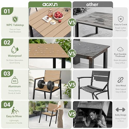 Outdoor Table and Chairs for 6 Aluminum Patio Dining Set with Umbrella Hole