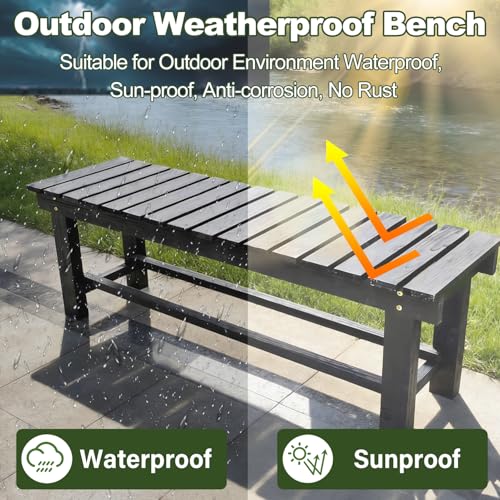 Kryvolux Outdoor Garden Bench, Solid Wood Patio Park Bench All-Weather 2-Person Seat Backless Bench, Anti-Corrosion Anti-Rust Garden Benches for Deck, Porch, Poolside, Yard & Balcony (Black, 35.5 in)