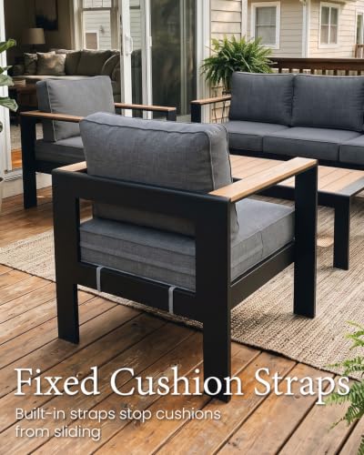 LayinSun 7 Piece Aluminum Outdoor Furniture Set with Fire Pit Table