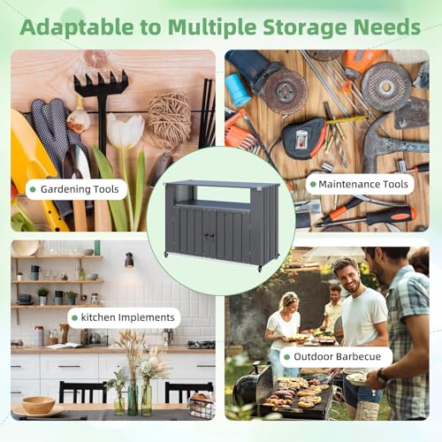 AECOJOY Outdoor Grill Table with Storage Cabinet Weatherproof, Outdoor Kitchen Island, Grill Cabinet Cart with Storage, Outdoor Counter Prep Table with Storage