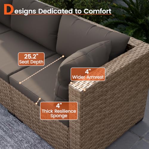 VONZOY Patio Furniture Set, 7-Piece Outdoor Wicker Sectional Sofa, Brown