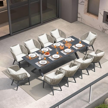PURPLE LEAF 11 Pieces Patio Dining Set Grey Aluminum Table and Taupe Chairs