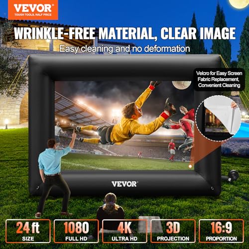 VEVOR Inflatable Projector Screen for Outdoor Use with 350W Air Blower, Oxford Fabric Material, Supports Front/Rear Projection,Black