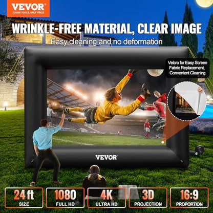 VEVOR Inflatable Projector Screen for Outdoor Use with 350W Air Blower, Oxford Fabric Material, Supports Front/Rear Projection,Black