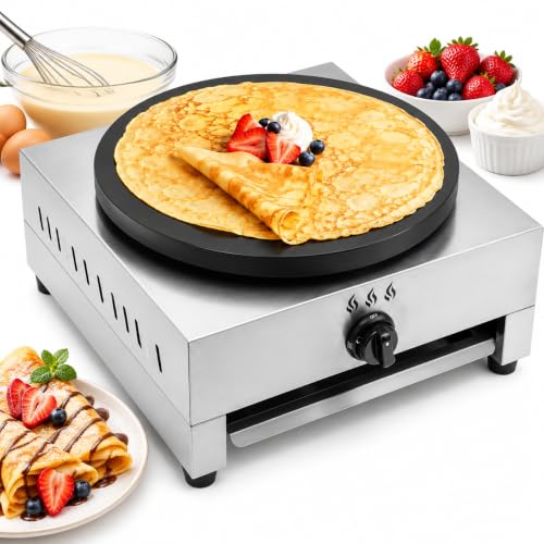 Commercial Crepe Maker 16 Inch, Gas Pancake Machine 2800Pa Tabletop Crepe Griddle with 5.91 ft Gas Hose for Restaurant, Food Truck, Snack Bar