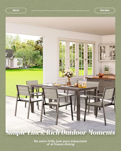 Vexwalx Outdoor Dining Set, Aluminum Dining Table Set for 6, Patio Table and Chairs Set (7-Piece, Gray)