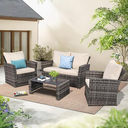 FHFO 4 Piece Patio Furniture Set, Outdoor Wicker Sectional Sofa Set