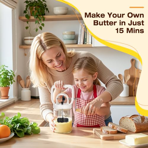 CAROD Traditional Manual Butter Churn Maker, 1.2L Capacity Glass Jar with Sifting Lid, Create Delicious Homemade Butter within 15 Min, Upgraded Design Protect from Injury