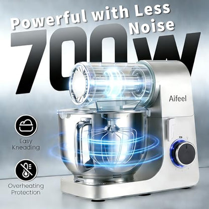 Aifeel Stand Mixer,6.5QT Tilt-Head Electric Stand Mixer,700W DC Motor with Low Noise,Kitchen Mixer with Dough Hook,Beater,Whisk,Dishwasher-Safe Attachments for Baking (Black)