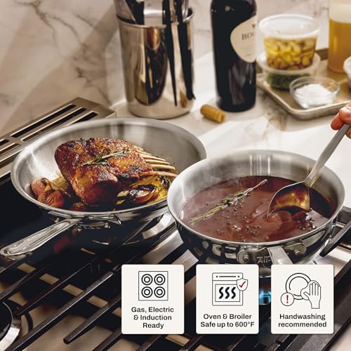 All-Clad D3® Stainless Steel 3 Piece Cookware Set- Made in USA- Includes 10" Frying Pan and 2-Qt Saucier Pan With Lid - Professional Grade -Oven Safe & Induction Compatible