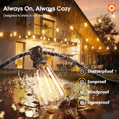 addlon 198FT Outdoor String Lights for Outside with Remote Waterproof Patio Lights with Plastic ST38 LED Edison Bulbs Outdoor Lighting Extra Long for Backyard Bistro Porch Garden Pergola Party Decor