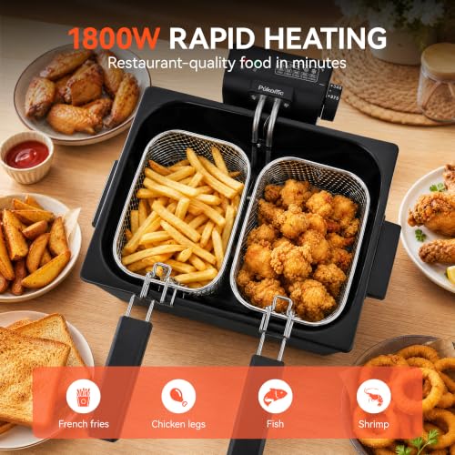 Pukomc Deep Fryer With Basket 4.5L Adjustable Temp,Removable Oil Container