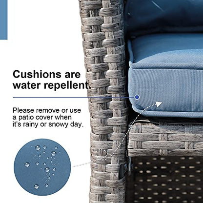 OC Orange-Casual Wicker Patio Loveseat w/Storage Ottoman, 2 Pcs, Navy Blue