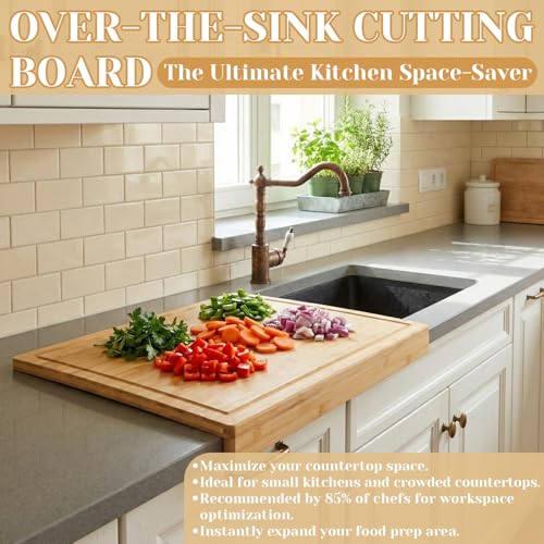 Patelai Bamboo Cutting Board with Counter Lip, 36 x 24in over The Stove Sink Cutting Board with Counter Edge, for Meat, Vegetables, Bread, and Charcuterie, Dough& Pastry Maker for Home Kitchen