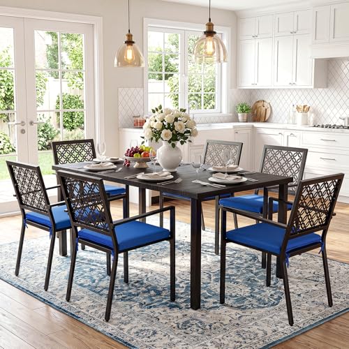 7 Piece Outdoor Dining Set with 6 Dining Chairs for Deck Garden Poolside