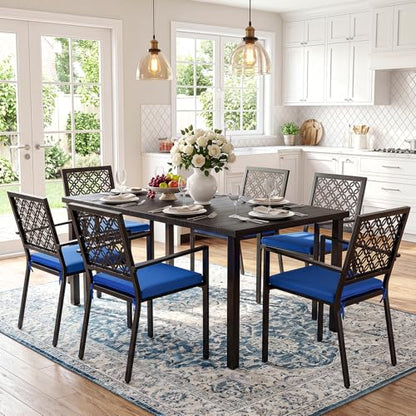 7 Piece Outdoor Dining Set with 6 Dining Chairs for Deck Garden Poolside