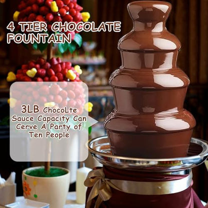 Chocolate Fountain Machine Electric Chocolate Fondue Fountain Machine 4 Tier Stainless Steel 4-Pound Capacity for Chocolate, Butter, Cheese