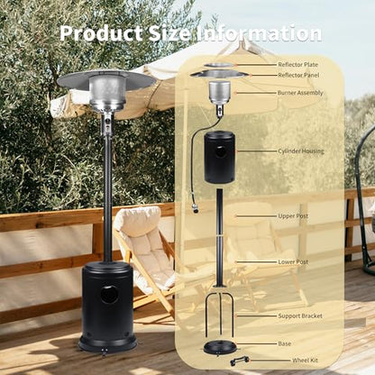 Omnarevo 50,000 BTU Propane Patio Heater with Wheels – Outdoor Gas Heater for Backyard, Garden & Restaurant, Powder-Coated Steel Body with Easy Ignition & Safety Shut-Off (w/o waterbox)