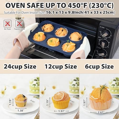 Vnray Jumbo Silicone Muffin Pan with Metal Frame, Non Stick Silicone Cupcake Pan with Handles 6 Cup, BPA Free Silicon Muffin Tin Tray Extra Large for baking, egg bites, Cupcake Mold Grey